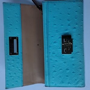 Kate Spade, Wellesley ostrich Cindy wallet, pool blue